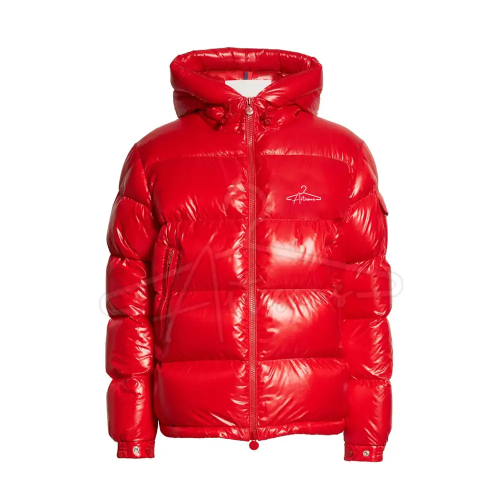 Shiny Padded Down Red Color Men Bubble Jackets Warm Quilted Winter Casual Men Jackets