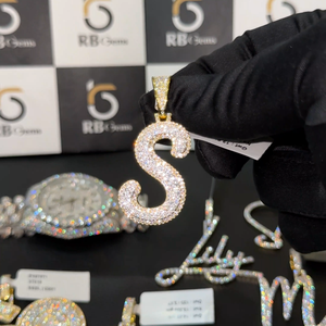 Colgante Fino VVS Moissanite para Hombre, Chapado en Oro, Totalmente Engastado, Letra S, Joyería Personalizada con Nombre, Estilo Hip Hop Cristiano - Product Image 6