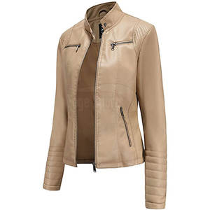 Women's <b>Sheep</b> <b>Skin</b> Stand Collar Solid Color Custom Design & Size Breathable Waterproof Winter Finished Leather <b>Jacket</b> - Product Image 3