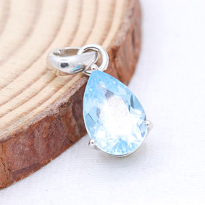 Vente en gros pendentif en pierre précieuse topaze bleue naturelle en forme de poire bijoux faits à la main en argent sterling massif 925 pour pendentifs fins breloques - Product Image 3