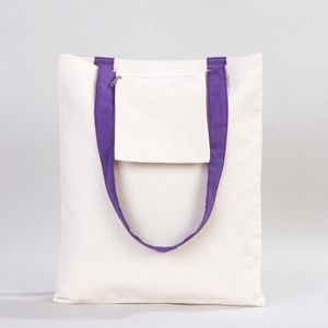 Sacs fourre-tout en toile de coton couleur violet clair, sac à main personnalisé pour femmes en toile de 10 oz avec poignées violettes, 14 x 16 pouces (35 x 40 cm) - Product Image 5