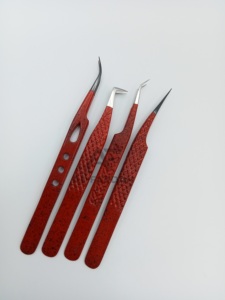 คีมหนีบขนตาปลอม90องศาทำจากสเตนเลสสไตล์ญี่ปุ่นสีแดงดำมีรอยด่างทนทานเครื่องมือปลายแหลม - Product Image 5