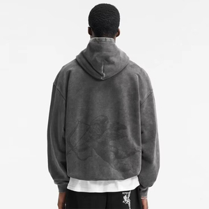 Sweat à capuche personnalisé en molleton épais 100 % coton, séchage rapide, style streetwear, délavé à l'acide pour homme - Product Image 2