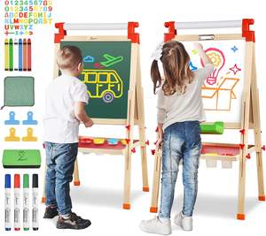 Chevalet magnétique double face Tableau à dessin Tableau blanc Tableau noir en bois <span class=keywords><strong>pour</strong></span> enfants Samtoy éducatif Montessori 2 en 1 - Product Image 5
