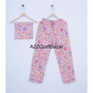 Conjunto de pijama de algodón indio puro 100% al por mayor para mujer, combinaciones de verano florales ultrasuaves con pantalones cortos y camisas - Product Image 3