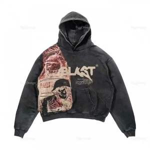 Personalizable invierno cremallera de gran tamaño largo Vintage ácido lavado poliéster polar estampado sudadera hombres Streetwear - Product Image 4