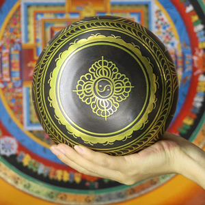 شعار التبت المعدني ، بوتقة الكوارتز للعلاج بالصوت والتأمل - Product Image 1