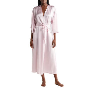 Venta al por mayor de alta calidad de satén de seda camisón de las señoras de color sólido ropa de dormir pijamas de seda satén ecológico pijamas de manga larga - Product Image 1