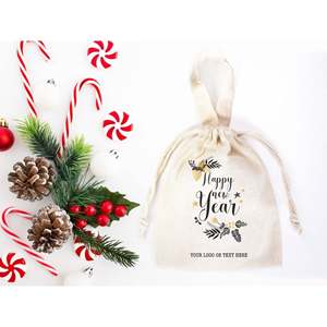 Bolsas de Regalo Personalizadas de Algodón y Muselina con Diseño de Oso Feliz Año Nuevo - Product Image 1