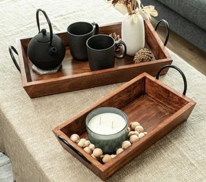 Unique Handcrafted Wooden Serving <b>Trays</b> with Elegant Details Perfect for Serving Beverages and <b>Snacks</b> to Guests - Product Image 6