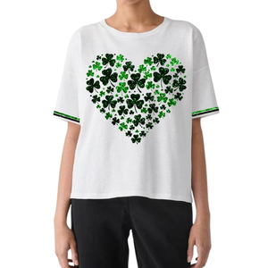 เสื้อยืดลำลองทรงโอเวอร์ไซส์สำหรับผู้หญิง วันเซนต์แพทริก ปี 2025 ตกแต่งด้วยงานปักและเลื่อม ผ้าฝ้าย 100% ระบายอากาศได้ดี - Product Image 1