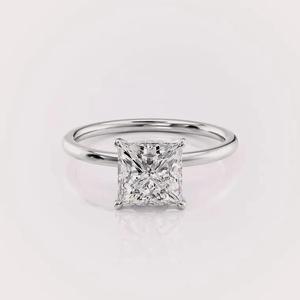 IGI Certified Princess Shape Lab Created Diamond Engagement <b>Ring</b> 14K White / Yellow & Rose Gold Hidden Halo Bridal <b>Ring</b> - Product Image 5