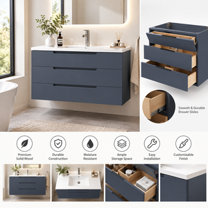 Modern Solid Wood Floor Standing <b>Bathroom</b> Vanity 3 Drawers Rectangular Design Minimalist Style Painted Finish Hotel Living Room - Product Image 4