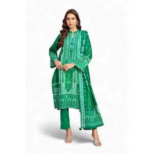 Ensemble Salwar Kameez 3 pièces en coton Khaddar imprimé numériquement pour femme, avec Dupatta Zari lourd, coupe régulière extensible, style pakistanais décontracté - Product Image 6