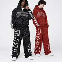 Ensemble sweat à capuche zippé et pantalon de survêtement droit ample pour homme, grande taille, respirant, imprimé intégral avec logo lettré, collection automne, coupe oversize