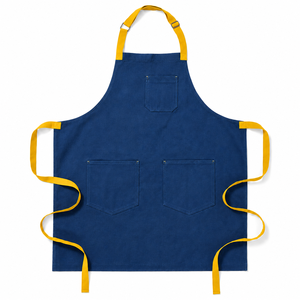 Tablier classique sans manches bleu avec bretelles jaunes, 100% toile de coton, écologique, lavable en machine, pour la cuisine et l'usage quotidien - Product Image 1