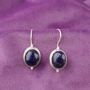 Boucles d'oreilles en sodalite, argent sterling artisanal plaqué or, bijoux en pierres précieuses, cadeau élégant pour les femmes - Product Image 5