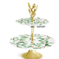 Support à gâteau de luxe à 2 niveaux en métal argenté forme ronde grand papillon Design Table Top Décoratif Support de service à gâteau à bas prix