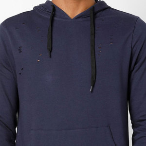 100% Cotton <b>Distressed</b> Men's Hoodie Comfortable Soft Winter Sweatshirt in Solid Colors Plain Dyed with Digital Printing - Product Image 4