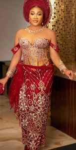 Vestido de Encaje George Bordado en Blanco y Dorado de Lujo con Mangas Largas y Pañuelo para la Cabeza para Ocasiones Especiales, Estilo Africano Hecho a Mano - Product Image 2