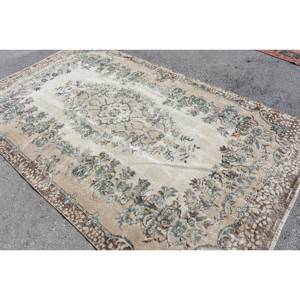 พรมขนสัตว์สีเบจสีน้ำตาล5.5x9.2ฟุตคลาสสิกดีไซน์แบบเย็บปะติดปะต่อกันแบบตุรกีสำหรับห้องนั่งเล่นห้องนอนห้องโถงทำจากยางทรงสี่เหลี่ยม - Product Image 4