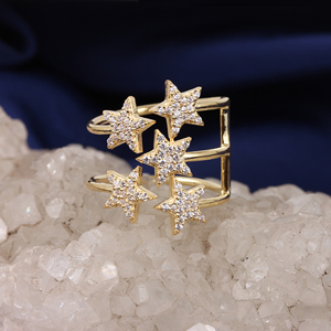 Anillo de Oro Amarillo de 14k Hecho a Mano con Diseño de Estrella, Regalo para Seres Queridos, Anillo de Compromiso con Diamantes Naturales Engastados, Estilo Bohemio, Joyería Fina - Product Image 4