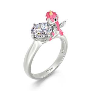 Jeulia Hug Me Dreams Come True Cute Unicorn Sterling Silver <b>Ring</b> - Product Image 2