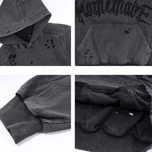 เสื้อมีฮู้ดสำหรับผู้ชายซักด้วยสีซีดและมีรูบนแขนเสื้อสำหรับเสื้อผ้าแนวสตรีทแบบกรันจ์ - Product Image 3