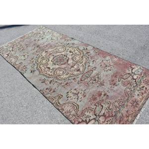 Alfombra de lana verde rosa Vintage 4,2X9,2 pies tejido plano turco patrón de retazos alfombra de sala de estar para decoración de adolescentes - Product Image 3