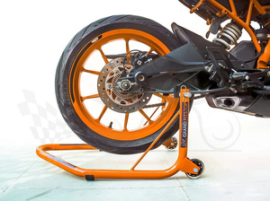 Support de Paddock Arrière Universel en Acier Durable Orange avec Roues de Skate Non Démontable pour Vélos jusqu'à 350kgs - Product Image 2
