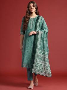 Mujeres étnicas Indie Prints poliéster Kurta con pantalones y Dupatta indio pakistaní Salwar kameez traje - Product Image 6