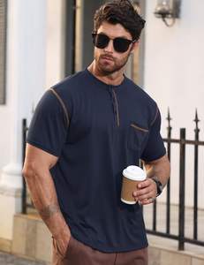 Camisetas azul marino para hombre de calidad superior Ropa de calle e informal Tela de punto Marca y logotipo personalizados Camisetas para hombre - Product Image 1