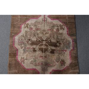 Alfombra de lana Vintage marrón y Beige, 4x10 pies, clásica, turca, hecha a mano, diseño de retazos, respaldo de látex, pasillo Rectangular para cabecera - Product Image 5