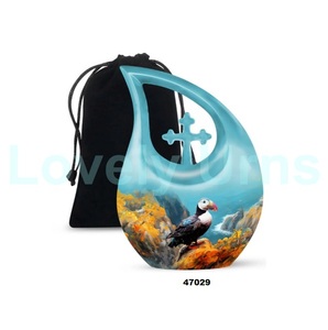 Urna conmemorativa de pájaro frailecillo con gota de lágrima cruzada superventas para cenizas humanas adultas, urna decorativa de recuerdo con bolsa de terciopelo gratis - Product Image 1