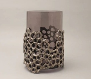 Handcrafted Vintage Aluminium <b>Candle</b> Stand With Hurricane Glass Perfect For Elegant Living Bedroom And Dining Decor - Product Image 6