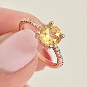 Small Delicate Natural Citrine Ring 925 Sterling Silver 14K Rose Gold Plated Elegant November Birthstone Jewelry Gift For Her - Product Image 1
