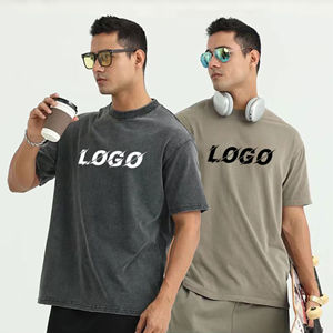 เสื้อยืดโออีเอ็มผู้ชาย 320 กรัม ผ้าโพลีเอสเตอร์/คอตตอน ทรงบ็อกซี่ โอเวอร์ไซส์ ล้างสีแบบแอซิดวอช แขนสั้น สกรีนโลโก้ตามสั่ง ขายส่ง - Product Image 1