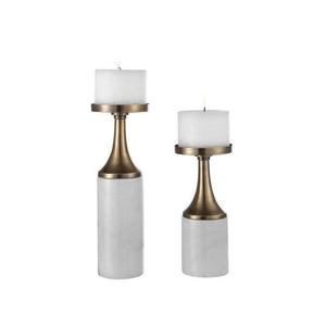 Modern gold metal and Marble Candleholders Set of 2 Elegant Pillar Candle Stands Contemporary Decorative Accent for Home Office - Product Image 1