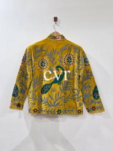 Manteau en velours jaune brodé à col mandarin, manches longues, motif floral fait main, vêtement d'extérieur pour femme adulte, style automne - Product Image 2