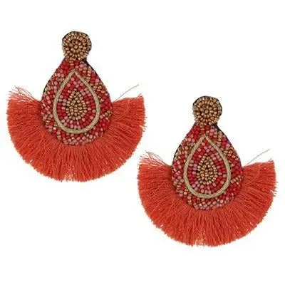 Manik-manik Amp Tassel Earrings Coral-Coral