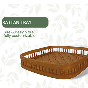 Plateau de service rectangulaire de luxe de taille personnalisée panier en rotin rustique fait à la main Design bois bambou métal cuisine utiliser Vecraft VC-86 - Product Image 2