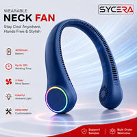 Ventilateur portable à suspendre au cou, batterie 15H d'autonomie, sans pales, flux d'air 360° sûr, anneau lumineux RGB, ventilateur silencieux pour le refroidissement en cas de canicule estivale