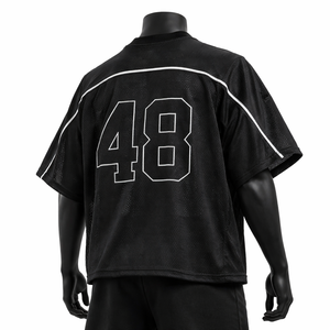 Camiseta de hombre personalizada de corte cuadrado oversize de poliéster estilo streetwear al por mayor, camiseta de malla tipo jersey, top corto para hombre - Product Image 6