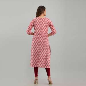 ชุดอาชีพ kurta พิมพ์ลายดอกไม้สีชมพูสำหรับผู้หญิง (SHKUP1219) - Product Image 1