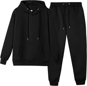 Ensemble sweat-shirt à capuche et pantalon de survêtement bleu marine, couleur unie, tenue décontractée pour adultes, toutes saisons, jogging - Product Image 3