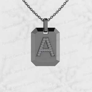 Top Selling 925 <b>Silver</b> Fine Jewelry 15x20mm Octagon Zircon Initial Monogram Personalized Men's Pendant <b>Necklace</b> Rhodium Plated - Product Image 5