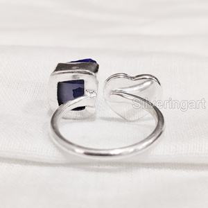 Rough Stone Jewelry Women's <b>Ring</b> Natural Raw <b>Lapis</b> <b>Lazuli</b> Gemstone Anniversary Adjustable Heart <b>Ring</b> 925 Sterling Silver <b>Ring</b> - Product Image 5