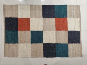 Tapis tissé à la main en jute naturel 100% motif multi-carreaux pour décor de salon et tapis de prière fait main - Product Image 4