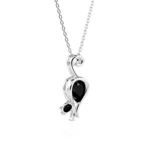Jeulia <b>Black</b> Two-Stone <b>Cat</b> Pendant Necklace Sterling Silver with Rhodium Plating - Product Image 3