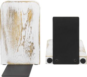 Rustic Distressed Finish Wood Bookends <b>White</b> Bookends Decorative Unique Carved Pattern Farmhouse <b>Book</b> Ends for Shelves - Product Image 2